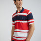 Men Red Tailored Fit Stripe Cotton Half Sleeve Round Neck Collar Polo T-Shirt