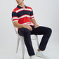 Men Red Tailored Fit Stripe Cotton Half Sleeve Round Neck Collar Polo T-Shirt