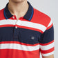 Men Red Tailored Fit Stripe Cotton Half Sleeve Round Neck Collar Polo T-Shirt