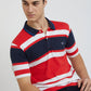 Men Red Tailored Fit Stripe Cotton Half Sleeve Round Neck Collar Polo T-Shirt