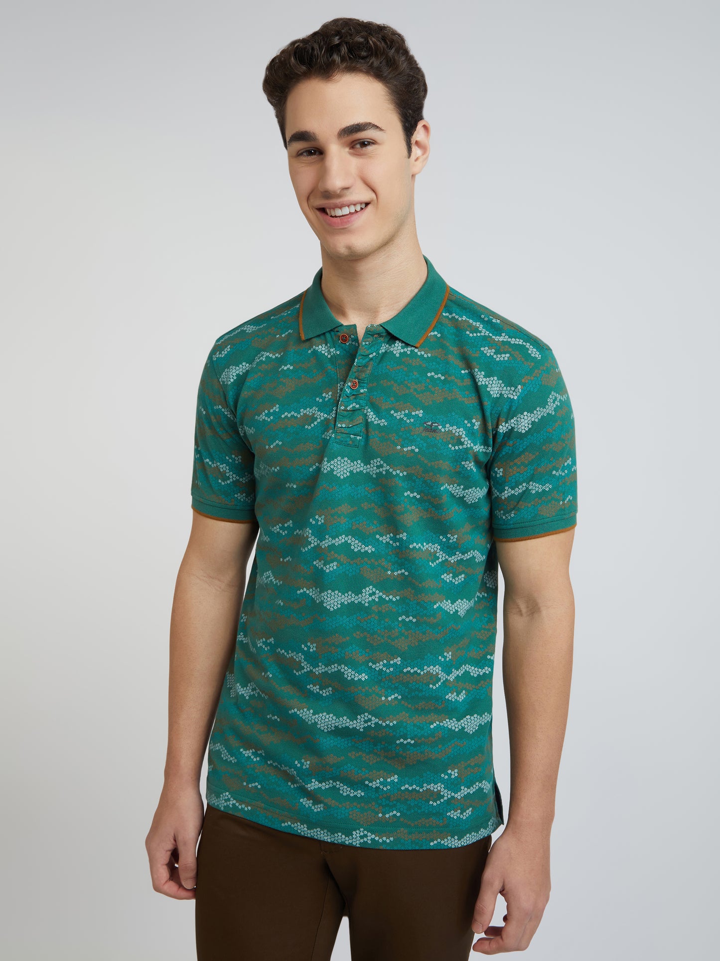 Colorplus Green Printed Regular Fit Cotton T-Shirt