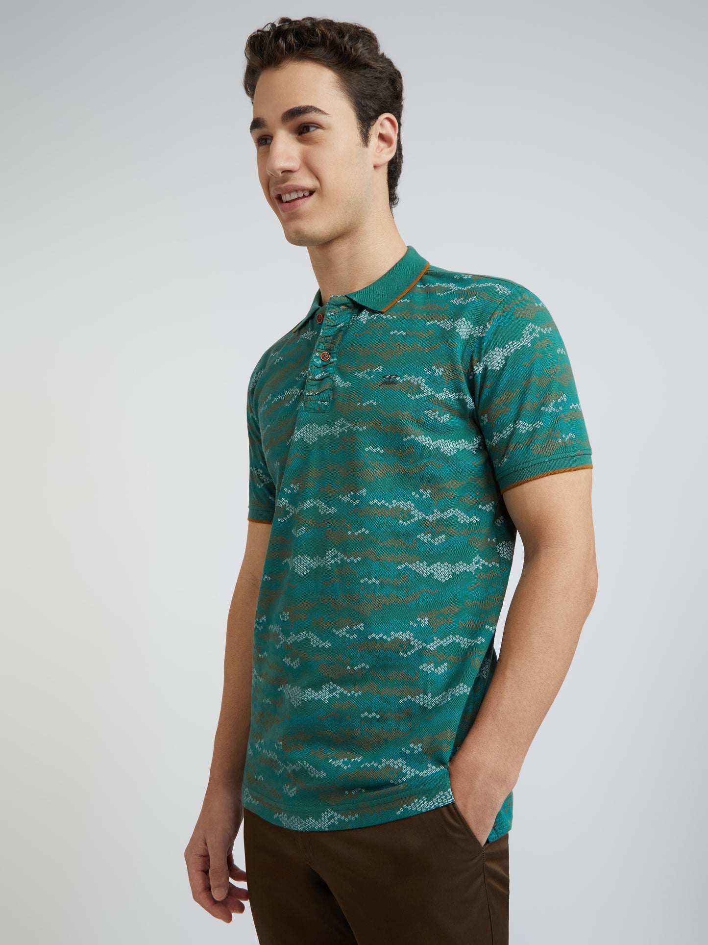 Colorplus Green Printed Regular Fit Cotton T-Shirt