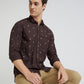 Men Brown Contemporary Fit Print Cotton Full Sleeve Shirts