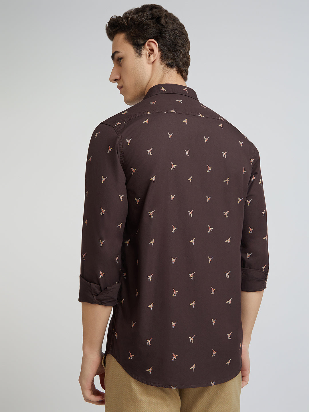 Men Brown Contemporary Fit Print Cotton Full Sleeve Shirts