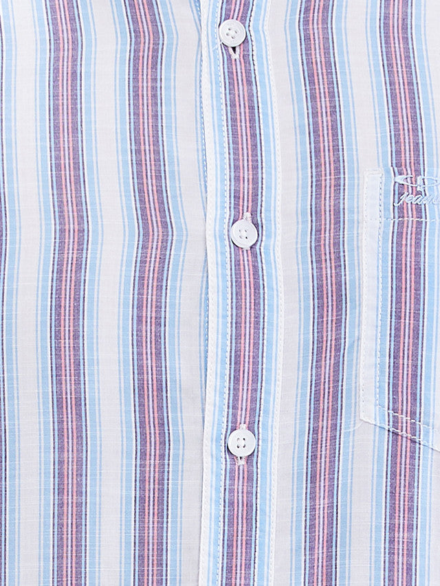 Colorplus Blue Stripe Contemporary Fit Tencel Cotton Blend Casual Shirt