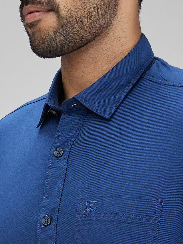 Colorplus Blue Solid Piece Dyed Slim Fit Full Sleeve Cotton Shirt