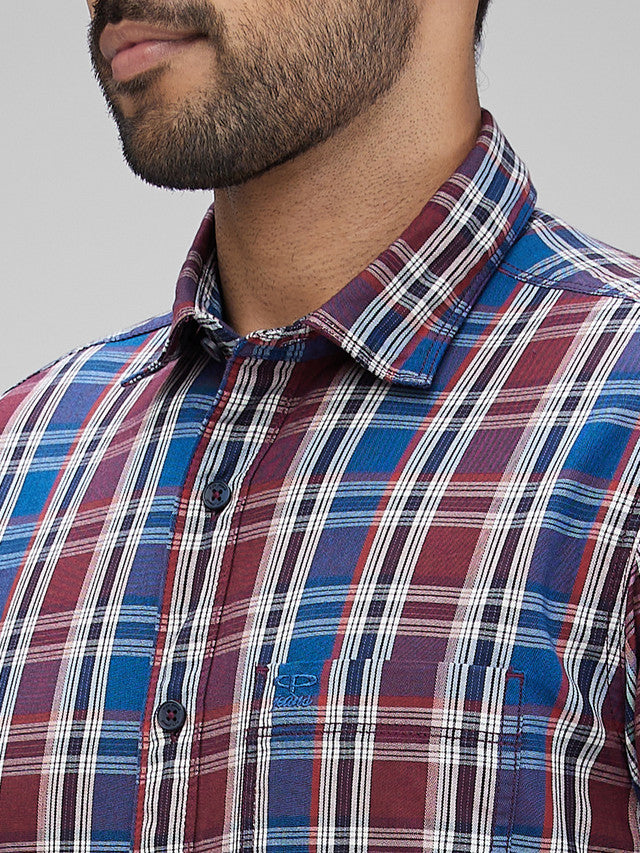 Colorplus Blue Checks Slim Fit Cotton Casual Shirt