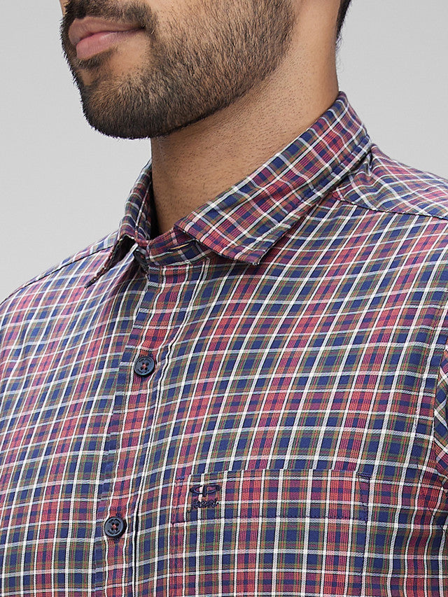 Colorplus Red Checks Slim Fit Cotton Casual Shirt