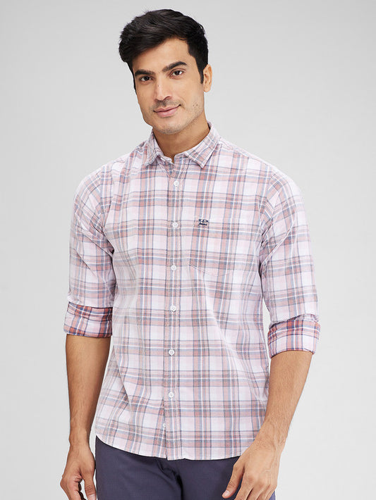 Colorplus Red Checks Slim Fit Cotton Casual Shirt