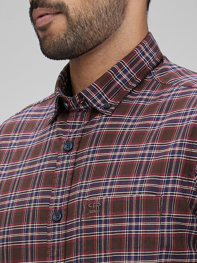 Colorplus Brown Checks Slim Fit Cotton Casual Shirt