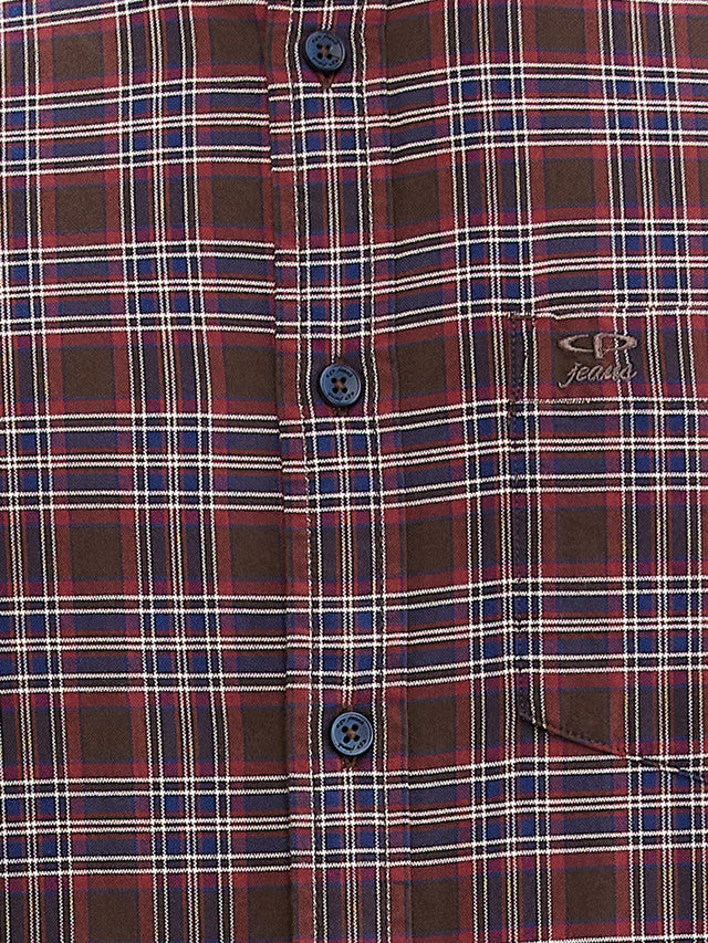 Colorplus Brown Checks Slim Fit Cotton Casual Shirt