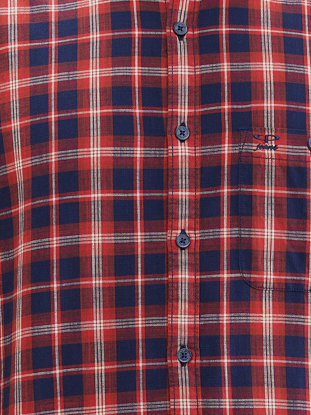 Colorplus Red Checks Tailored Fit Cotton Casual Shirt