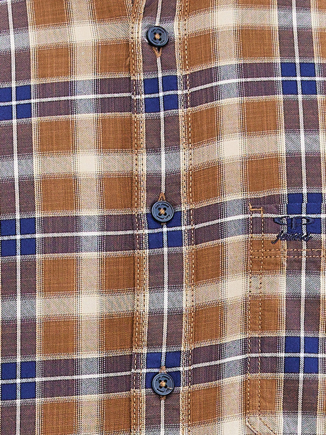 Colorplus Brown Checks Tailored Fit Cotton Casual Shirt