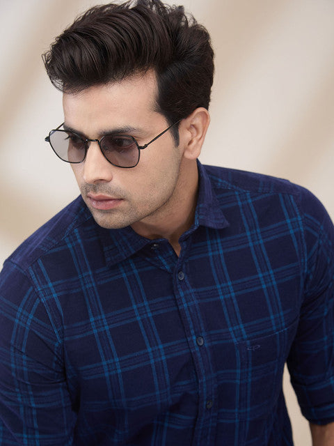 Colorplus Men Blue Regular Fit Checks Casual Shirt