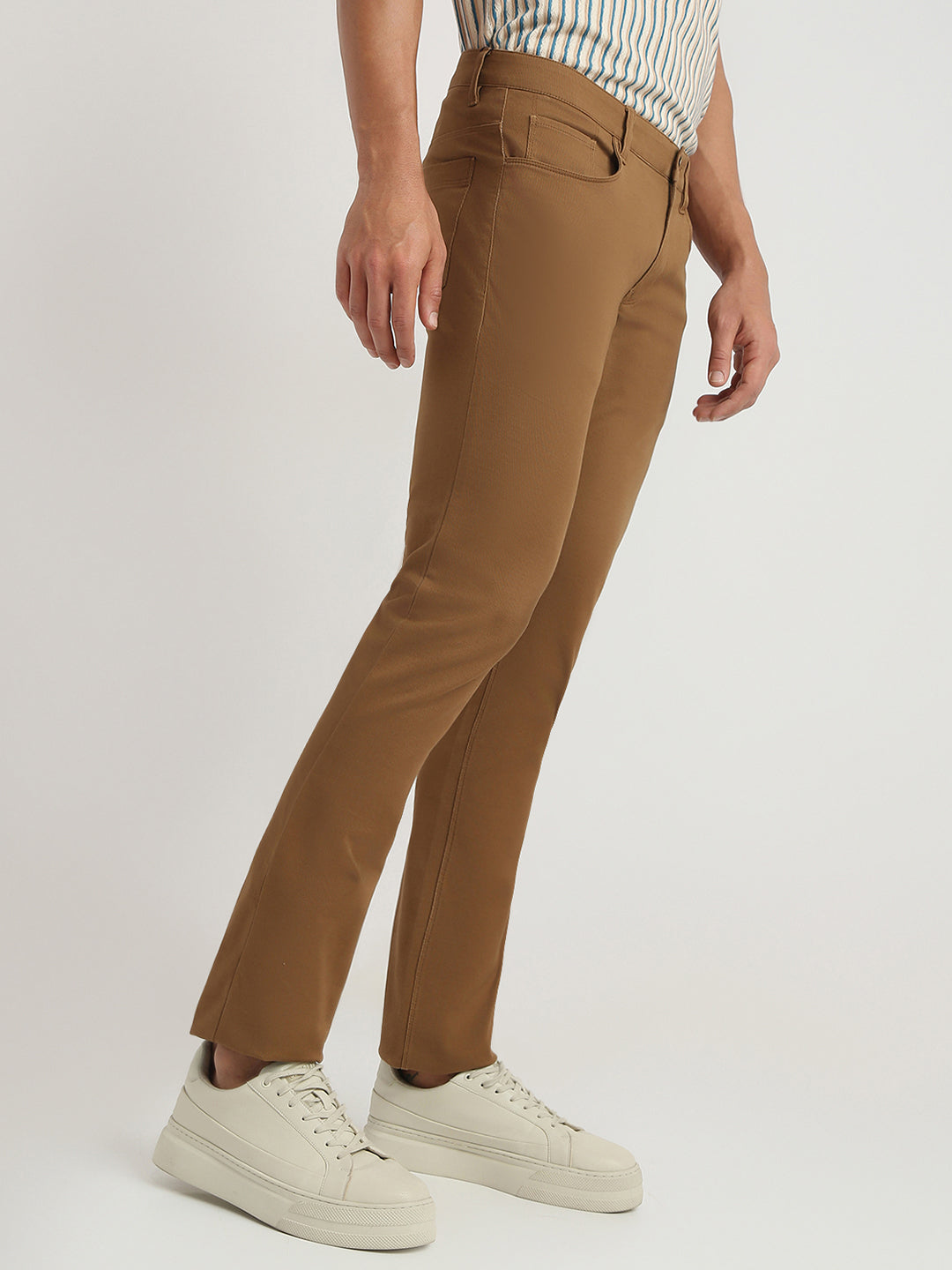 Colorplus Men Brown Dobby Regular Fit Cotton Blend Trouser