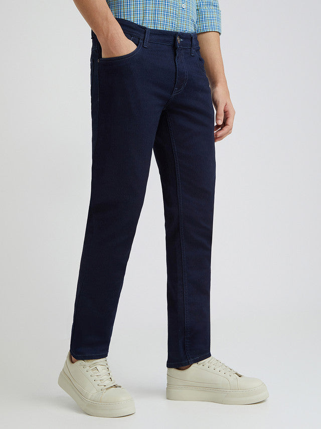 Men Blue Tapered Fit Warp Chambray Cotton Blend Jeans