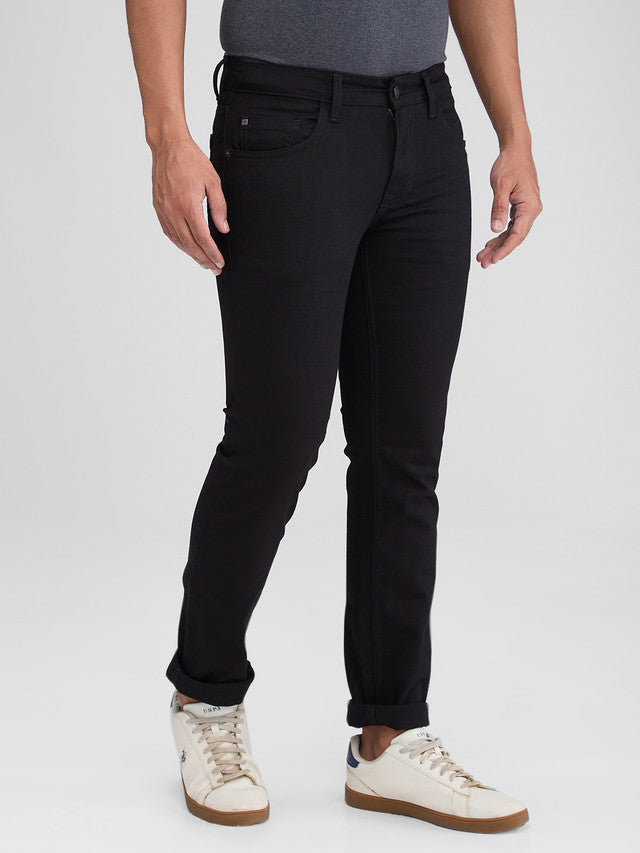 Colorplus Black Solid Mid Rise Slim Fit Cotton Blend Jeans