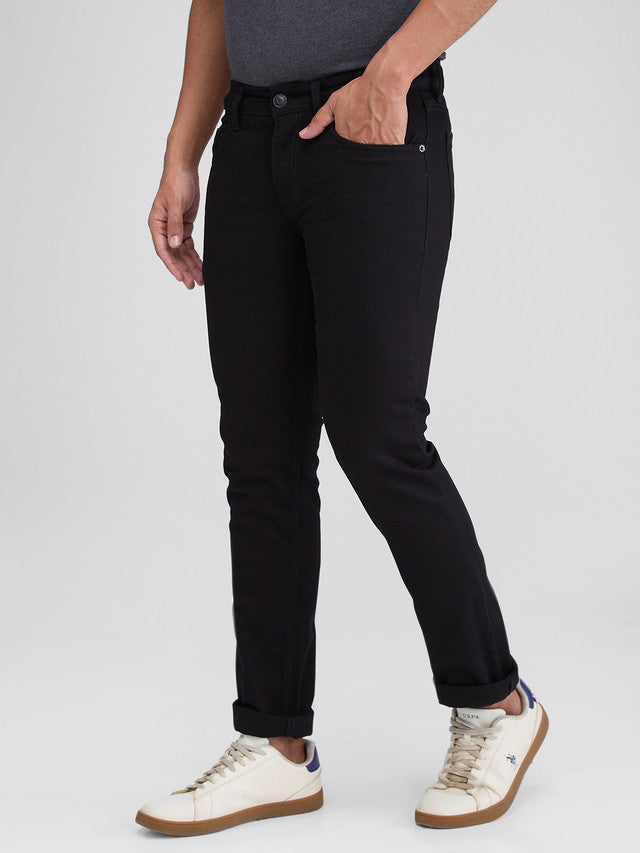 Colorplus Black Solid Mid Rise Slim Fit Cotton Blend Jeans
