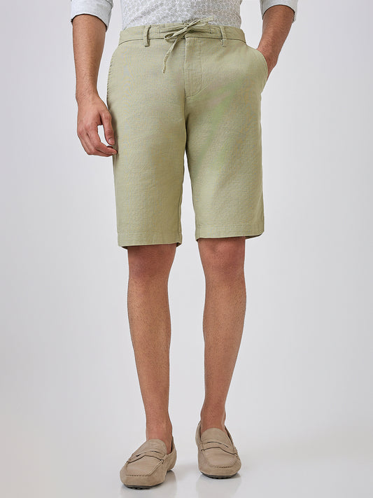 Colorplus Men Green Plain Regular Fit Cotton Blend Shorts