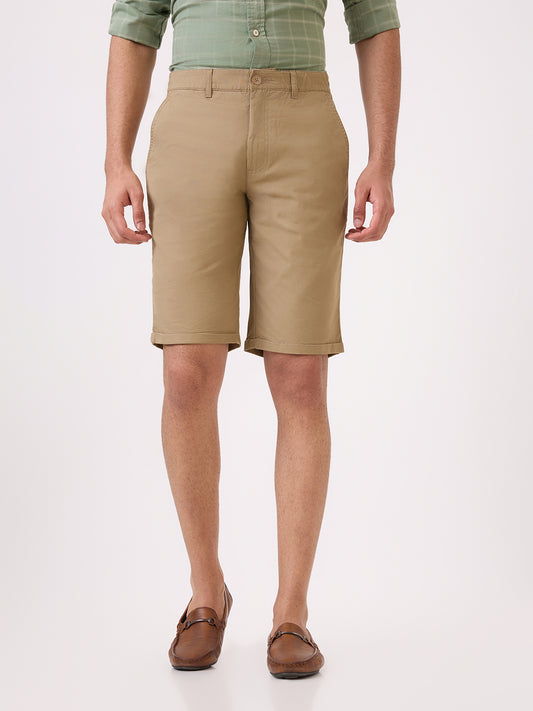 Colorplus Men Khaki Twill Regular Fit Cotton Blend Shorts