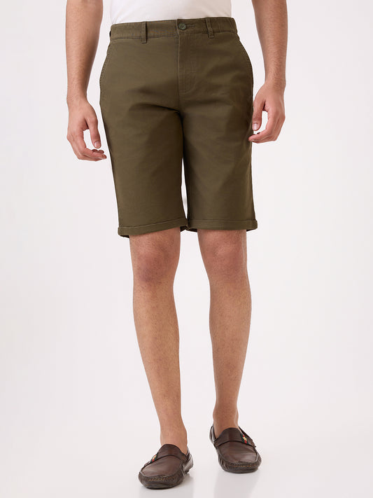 Colorplus Men Green Twill Regular Fit Cotton Blend Shorts