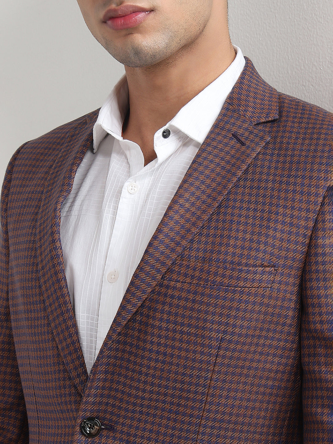 Colorplus Men Brown Regular Fit Checks Casual Blazer