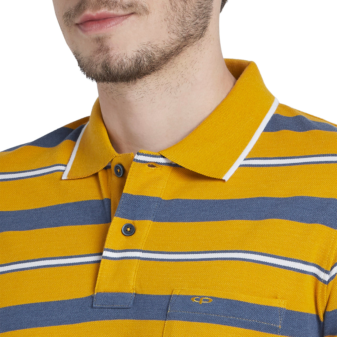 Colorplus Yellow Stripe Classic Fit Half Sleeve Cotton T-Shirt