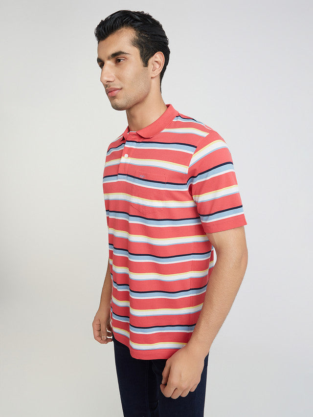 ColorPlus Men Yellow Stripe Classic Fit Cotton Half Sleeve T-Shirt