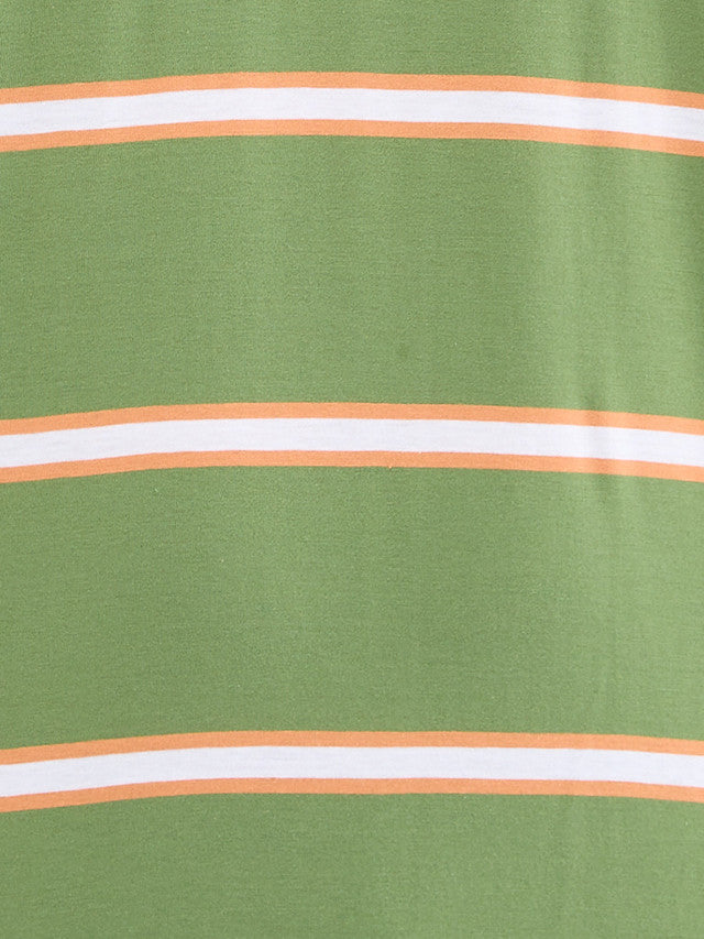 Colorplus Green Stripe Comfort Fit Half Sleeve Cotton T-Shirt