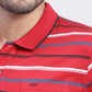 Colorplus Men Red Striped Regular Fit Half Sleeve Polo Neck T-Shirt