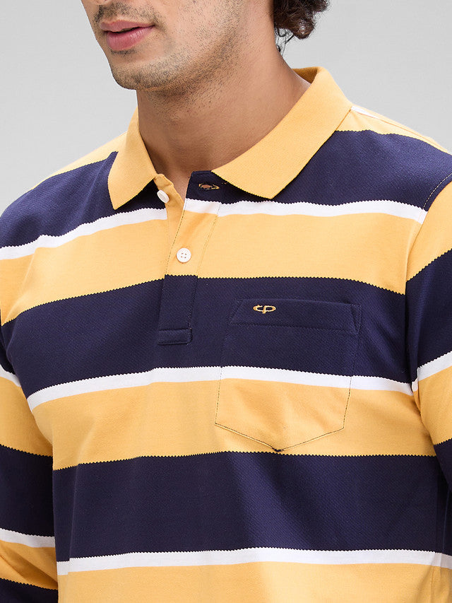 Colorplus Yellow Stripe Regular Fit Cotton T-Shirt