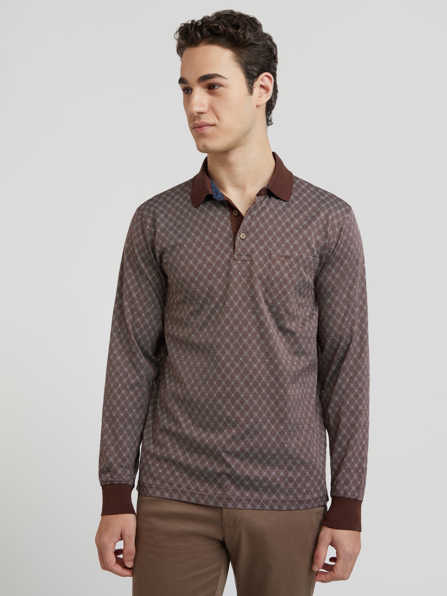 Colorplus Brown Jacquard Regular Fit Cotton T-Shirt