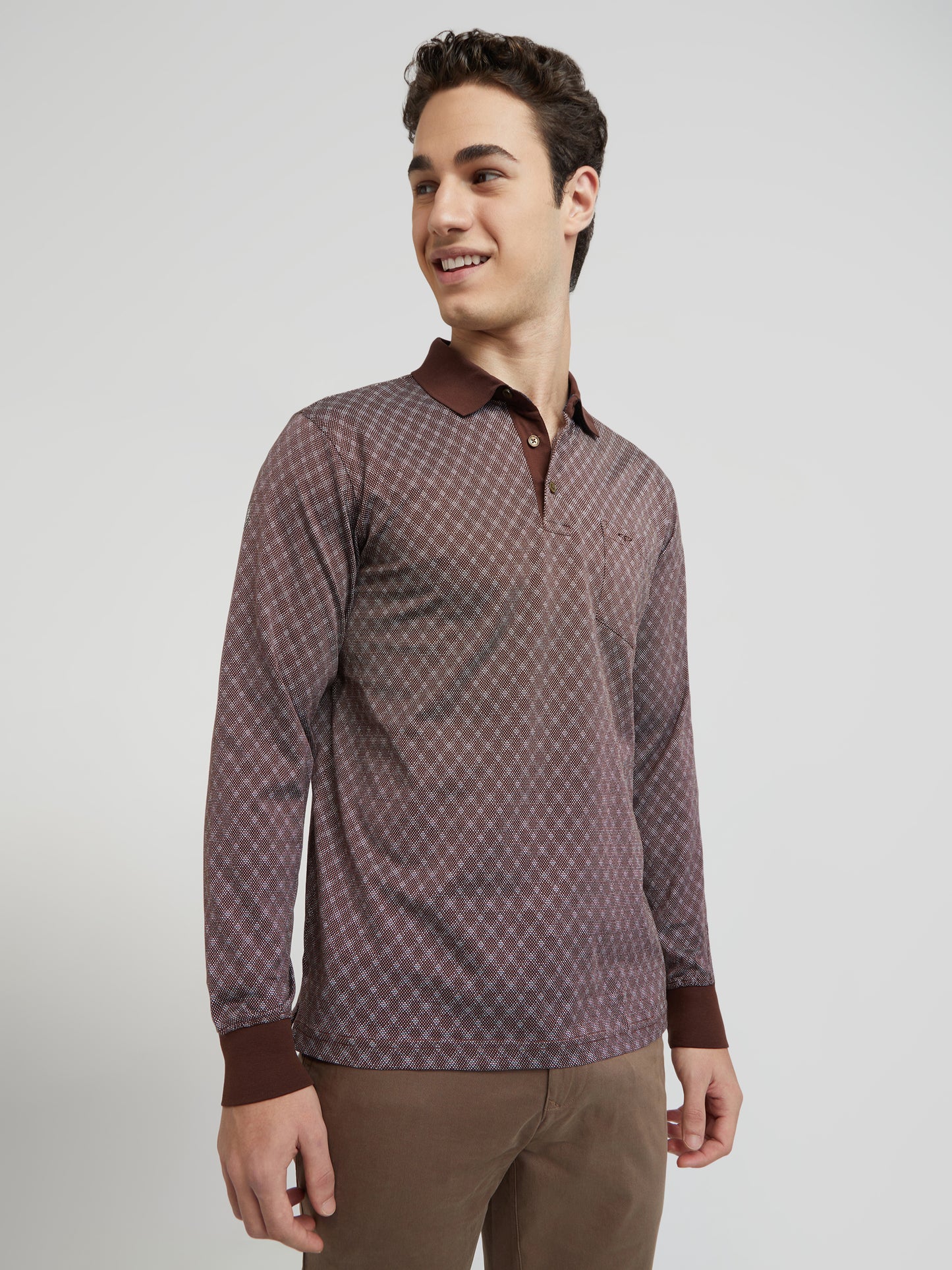 Colorplus Brown Jacquard Regular Fit Cotton T-Shirt