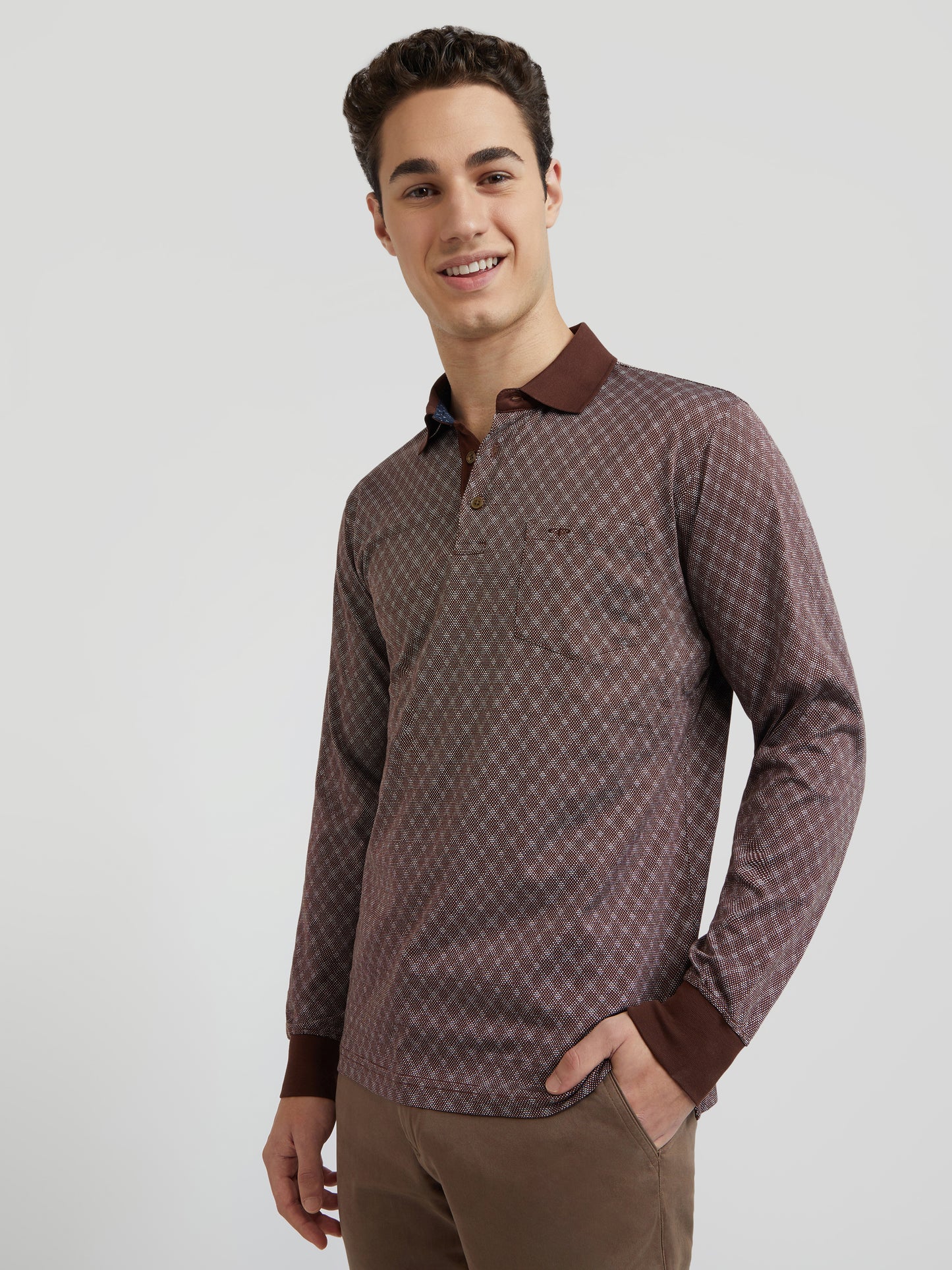 Colorplus Brown Jacquard Regular Fit Cotton T-Shirt