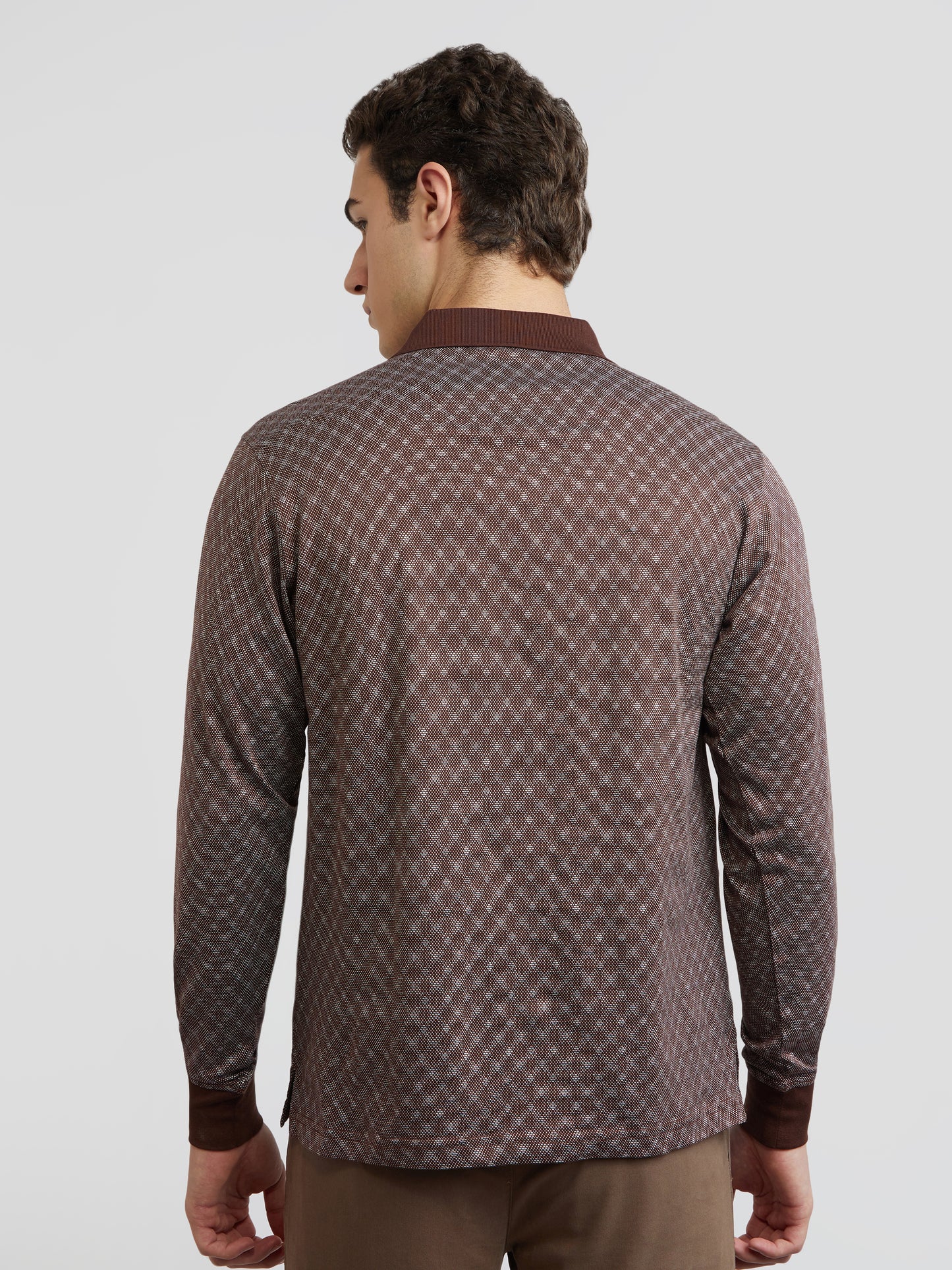 Colorplus Brown Jacquard Regular Fit Cotton T-Shirt