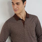 Colorplus Brown Jacquard Regular Fit Cotton T-Shirt