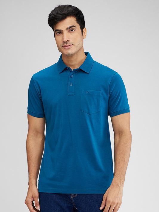 Colorplus Blue Solid Regular Fit Cotton T-Shirt