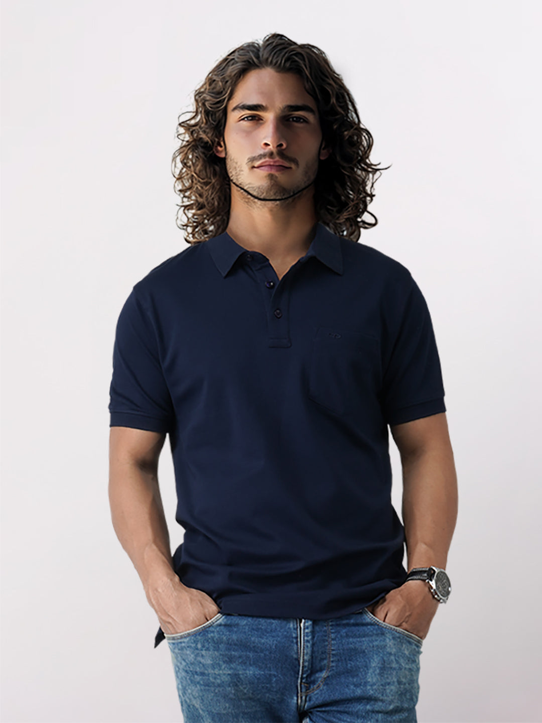 Colorplus Blue Solid Regular Fit Cotton T-Shirt