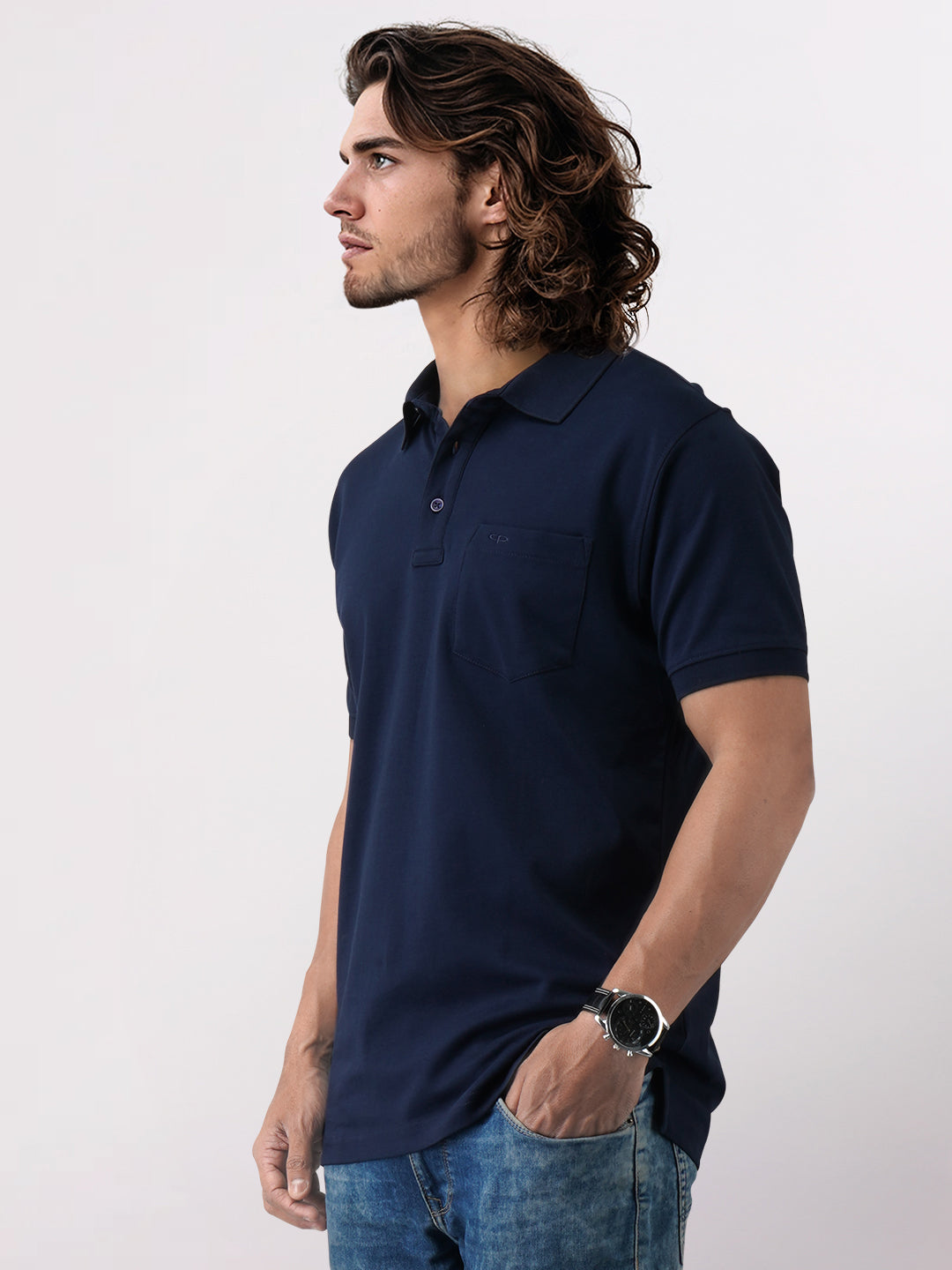 Colorplus Blue Solid Regular Fit Cotton T-Shirt