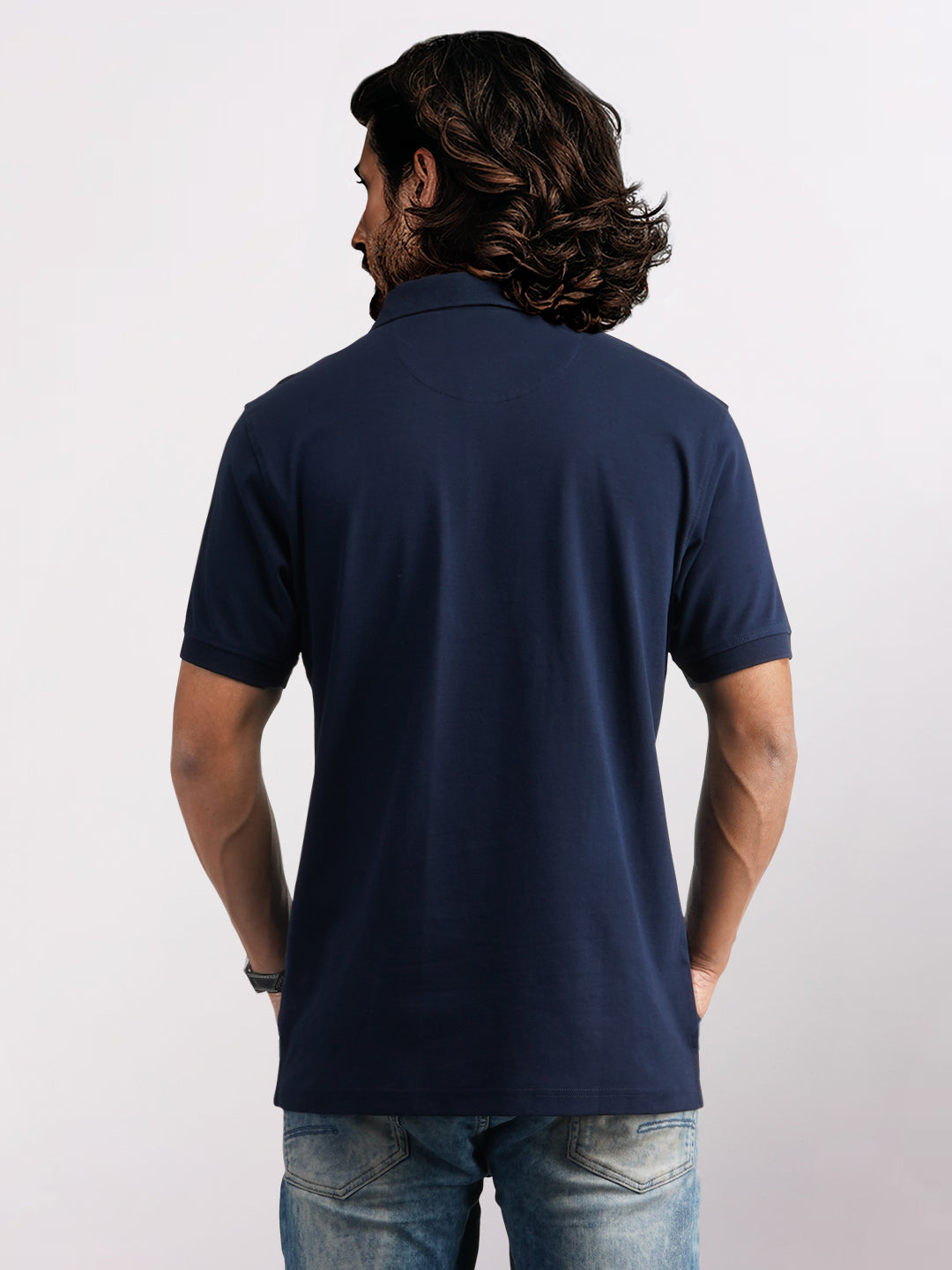 Colorplus Blue Solid Regular Fit Cotton T-Shirt