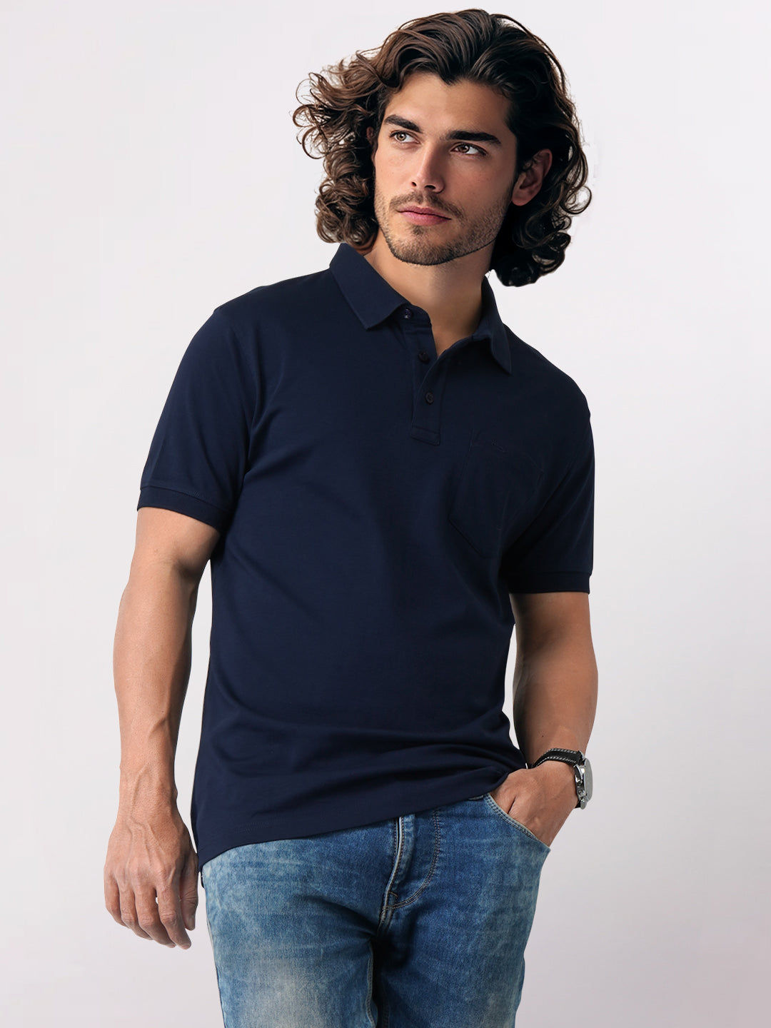 Colorplus Blue Solid Regular Fit Cotton T-Shirt