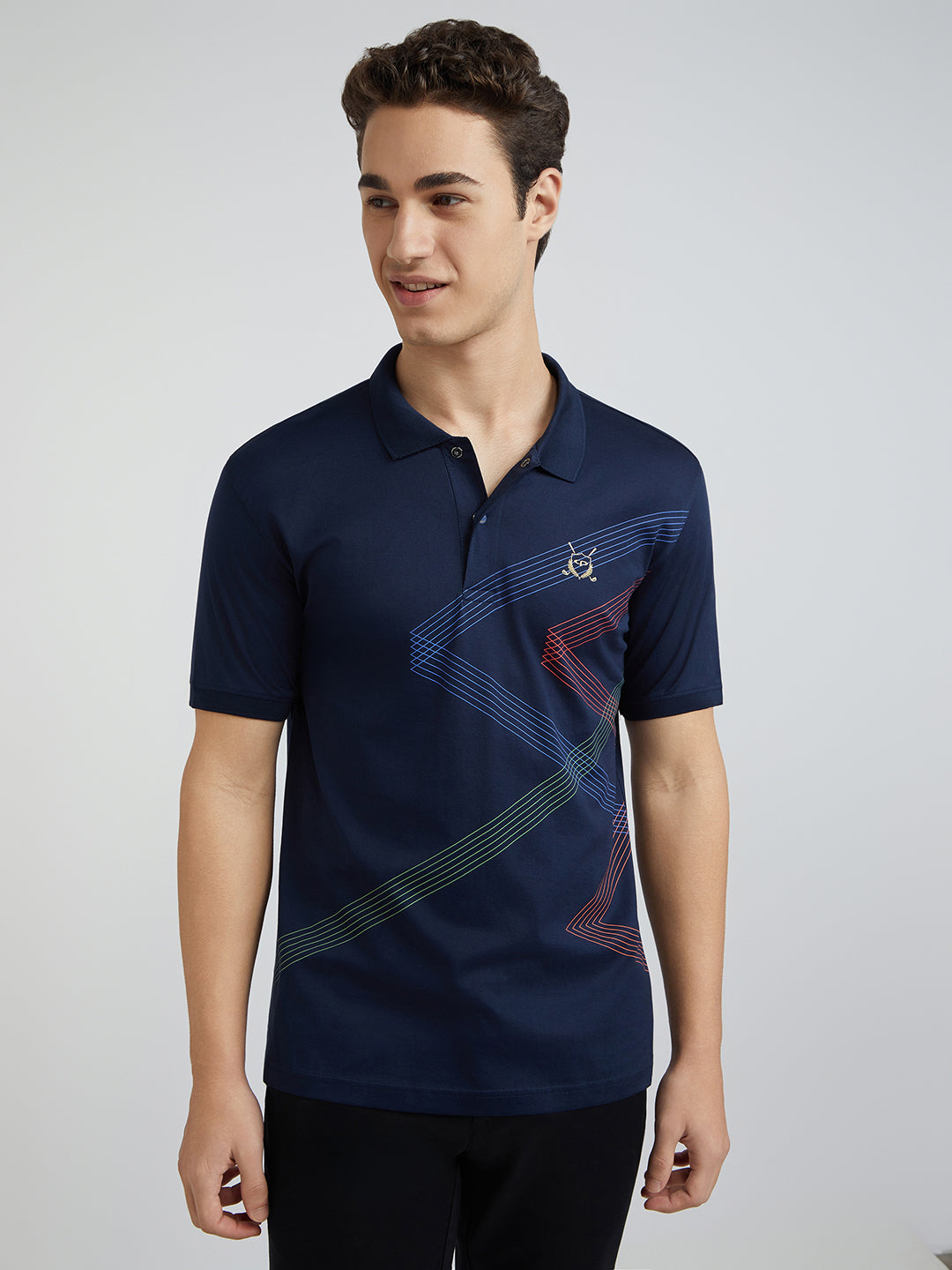 Men Navy Tailored Fit Print Cotton Half Sleeve T-Shirt