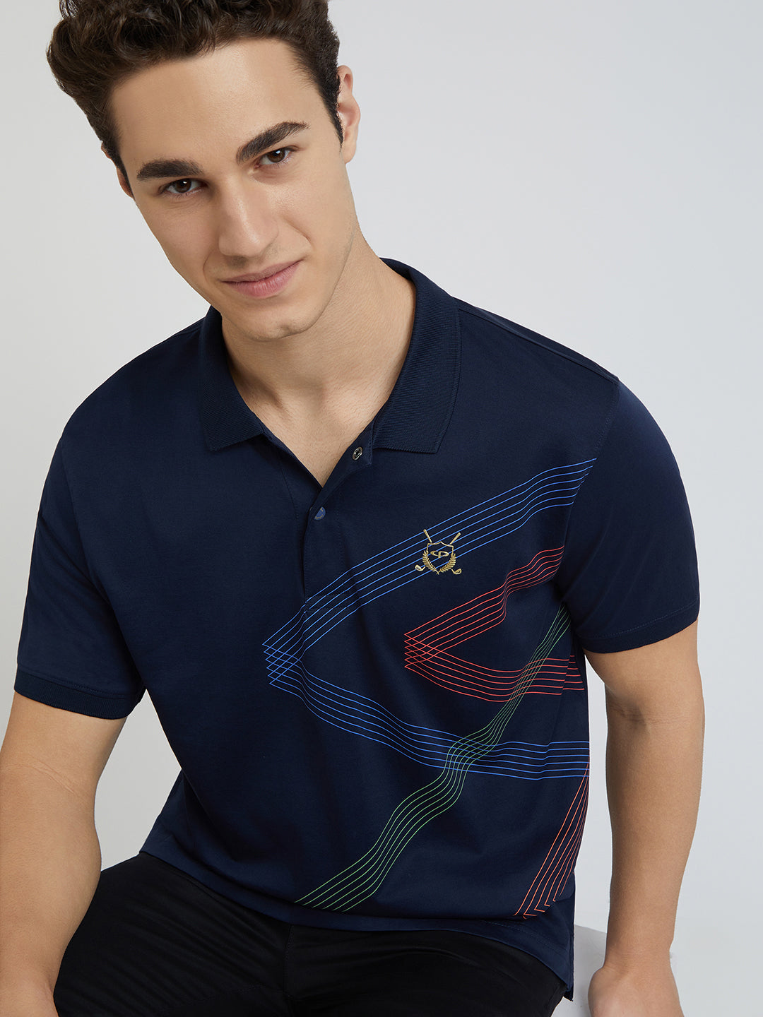 Men Navy Tailored Fit Print Cotton Half Sleeve T-Shirt