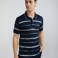 Men Navy Tailored Fit Stripe Engineered Cotton Half Sleeve T-Shirt