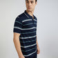 Men Navy Tailored Fit Stripe Engineered Cotton Half Sleeve T-Shirt