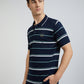 Men Navy Tailored Fit Stripe Engineered Cotton Half Sleeve T-Shirt