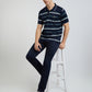 Men Navy Tailored Fit Stripe Engineered Cotton Half Sleeve T-Shirt