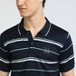 Men Navy Tailored Fit Stripe Engineered Cotton Half Sleeve T-Shirt