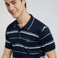 Men Navy Tailored Fit Stripe Engineered Cotton Half Sleeve T-Shirt