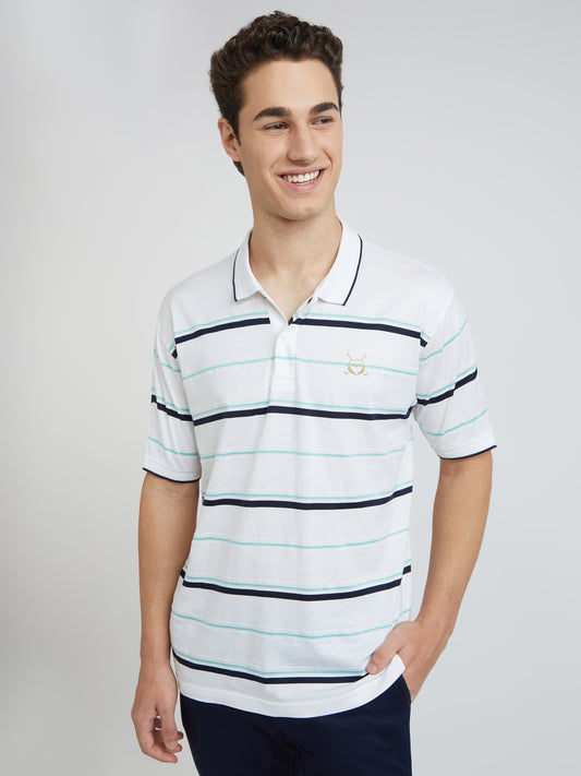 Colorplus White Stripe Engineered Tailored Fit Cotton T-Shirt